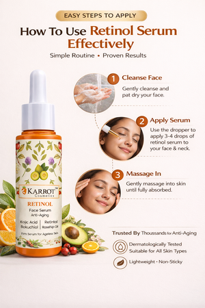 Karrot Cosmetics Retinol Face Serum with Rosehip Oil | Anti Aging Serum for Healthy Smooth Skin | 30ml