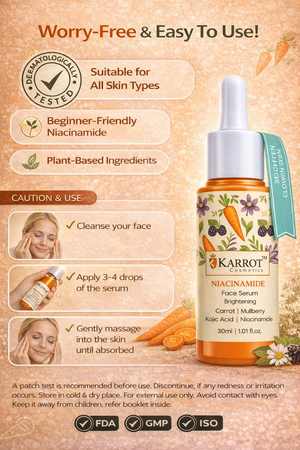 Karrot Cosmetics Niacinamide Face Serum Kojic Acid | Brightening Serum for Dark Spot Skin Care | 30ml