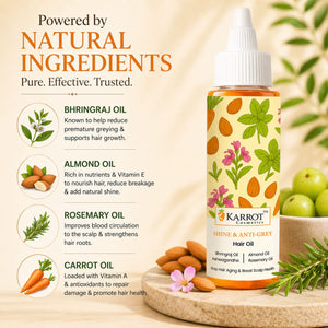 Karrot Cosmetics Anti Grey Hair Oil with Amla Oil | Nourishing Hair Oil for Healthy Strong Hair | 100ml