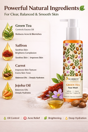 Karrot Cosmetics Green Tea Face Wash Oil Control | Acne Care Face Wash for Healthy Smooth Skin | 100ml