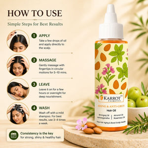 Karrot Cosmetics Anti Grey Hair Oil with Amla Oil | Nourishing Hair Oil for Healthy Strong Hair | 100ml