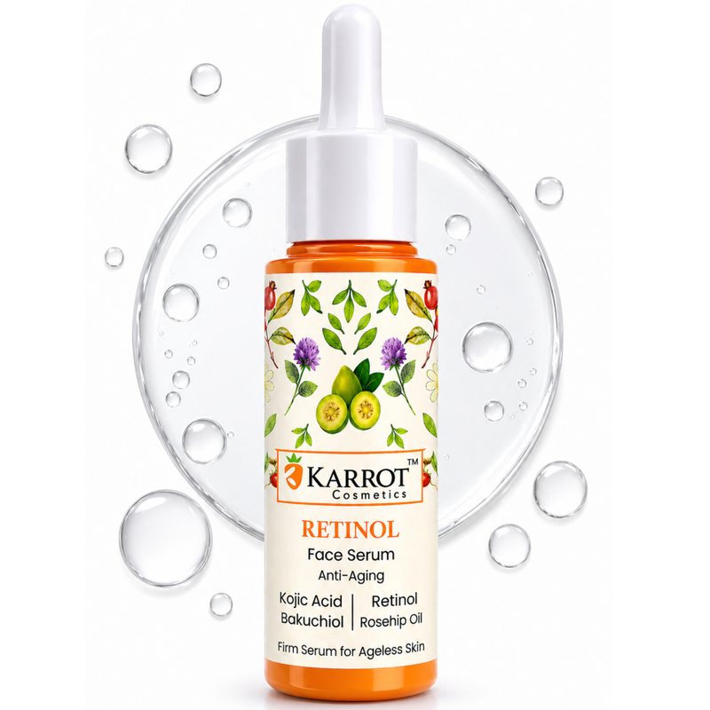 Retinol face serum with rosehip oil for ageing skin care