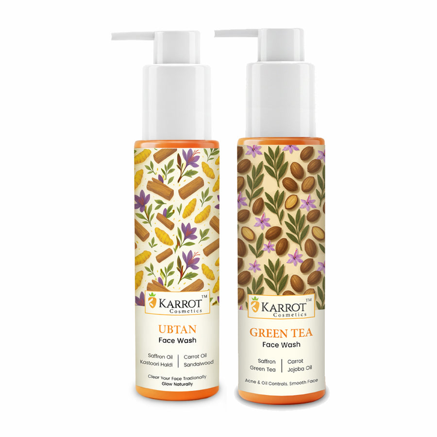 Ubtan and Tea Tree Gel Face Wash Combo for tan removal and acne control Karrot Cosmetics India